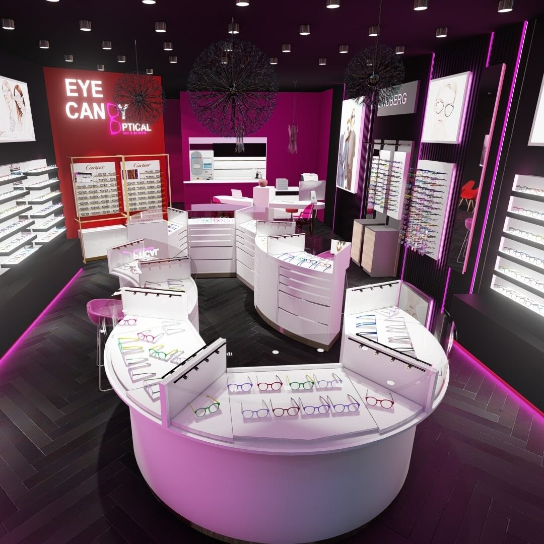 Interior photograph of Eye Candy Optical store in Strongsville
